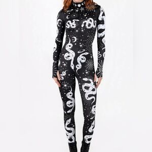 Sexy $125 NWOT Zodiac Kundalini Jumpsuit Women L Devil Walking Space Snake Stars